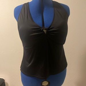 Lands end womens tankini top black with keyhole and cross straps in back.